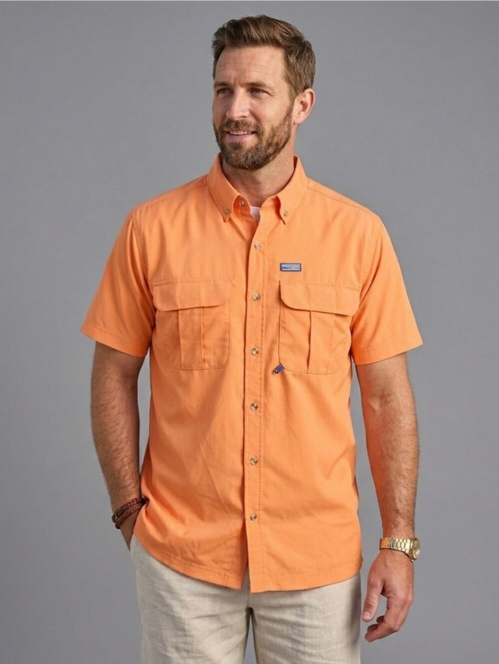 Xcaster Outdoor Mens Shirt Size M Medium Short Sleeve Button Up Down Polo Top